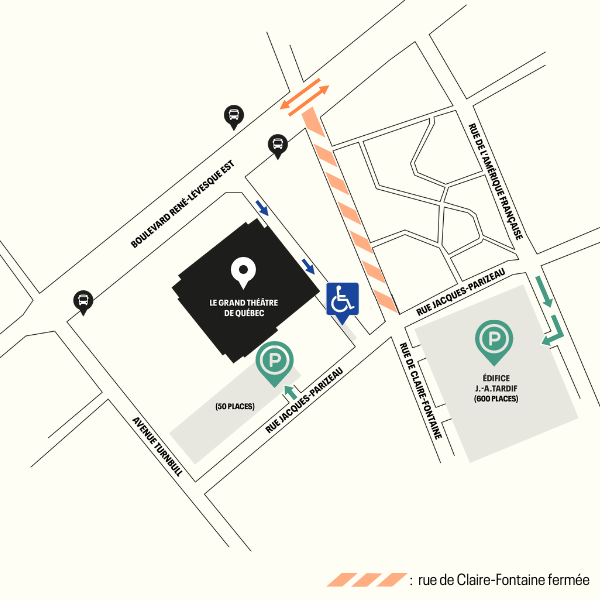 Plan des stationnements autour du Grand Théâtre de Québec Novembre et Décembre 2022
